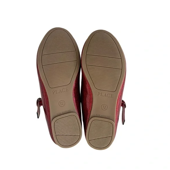 The Children's Place Sparkling Red Glitter Ballet Flats Shoes | Toddler Girl 12 - Picture 8 of 8